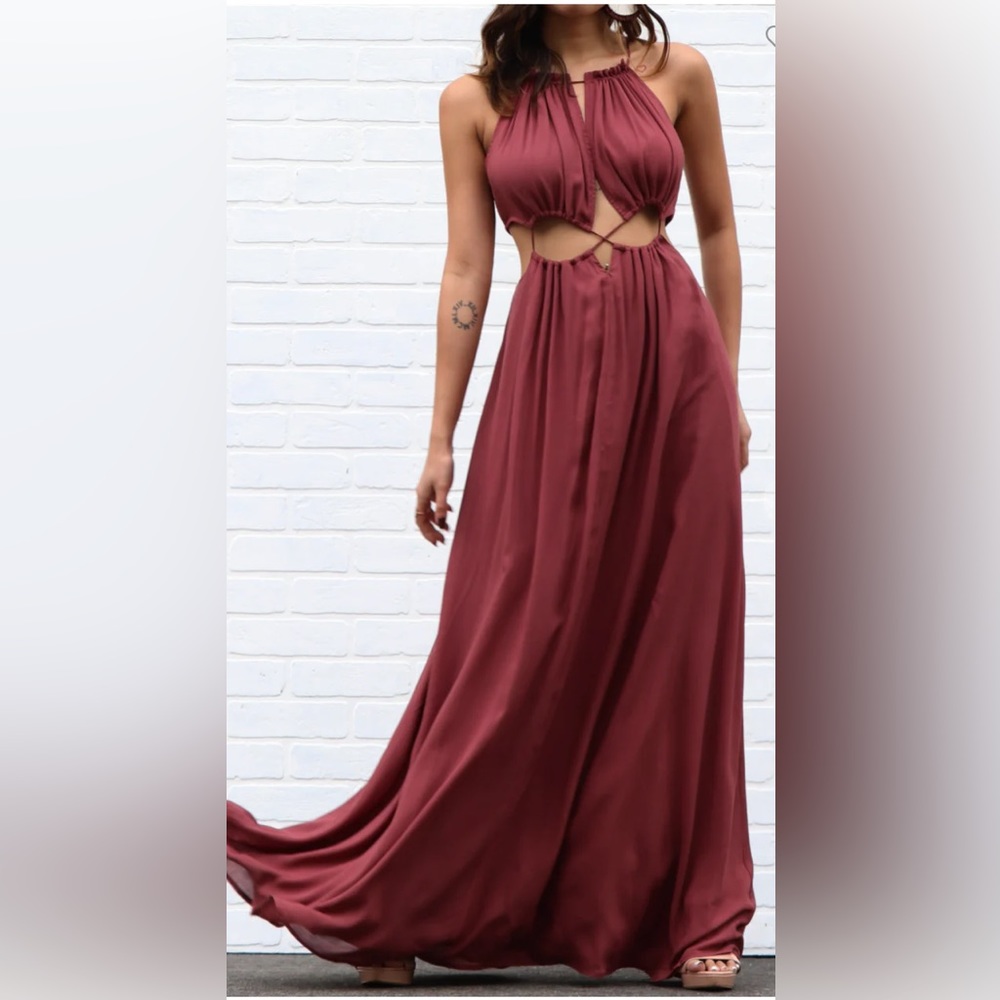 Dress Day Brick Waist Tunnel Ruched Neckline Maxi Dress Size Large